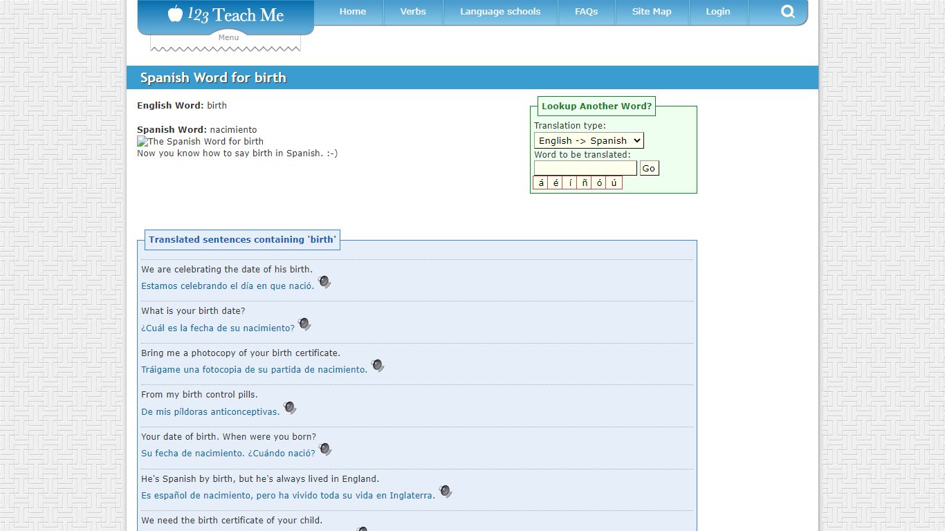 Birth in Spanish - 123TeachMe.com