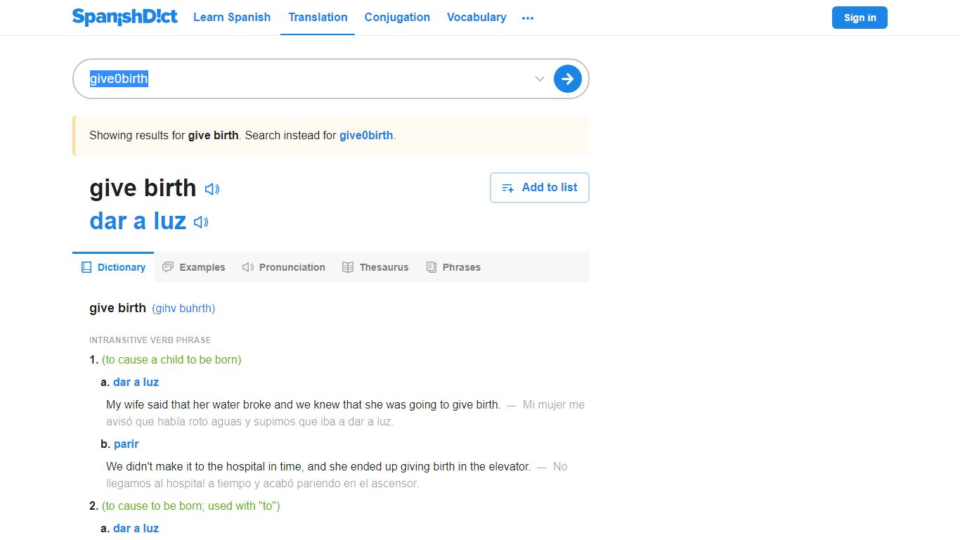 Give birth in Spanish | English to Spanish Translation - SpanishDict